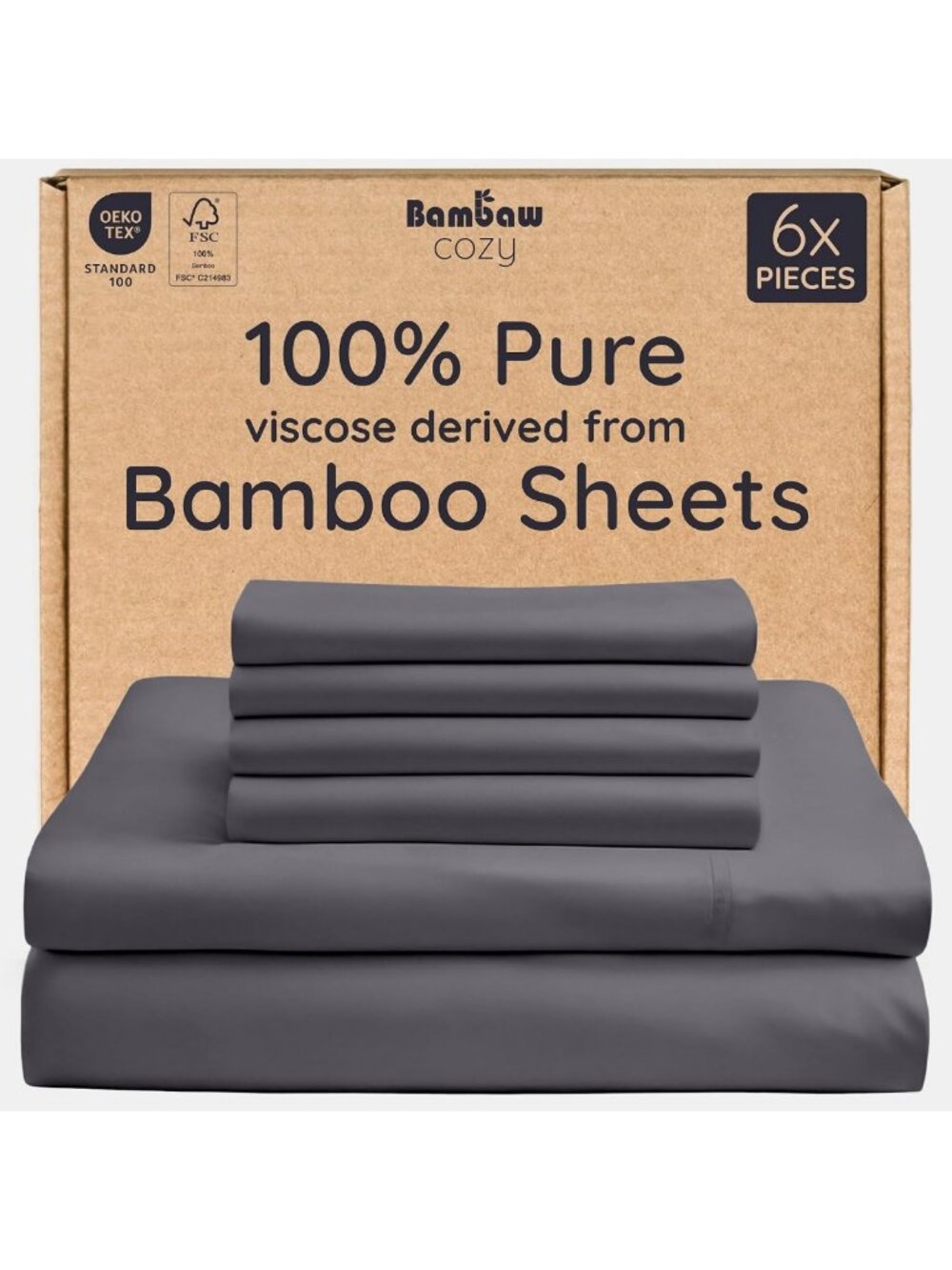 Eco-Friendly Bamboo Queen Size Sheet Set - 100% Viscose, 6 Pieces, Soft